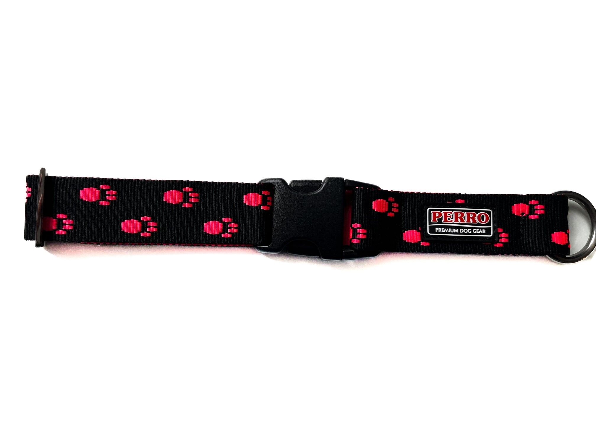 Perro-Dog-Gear-Halsband-Fastex-schwarz-mit-pinken-Pfoten-stufenlos-verstellbar-91216