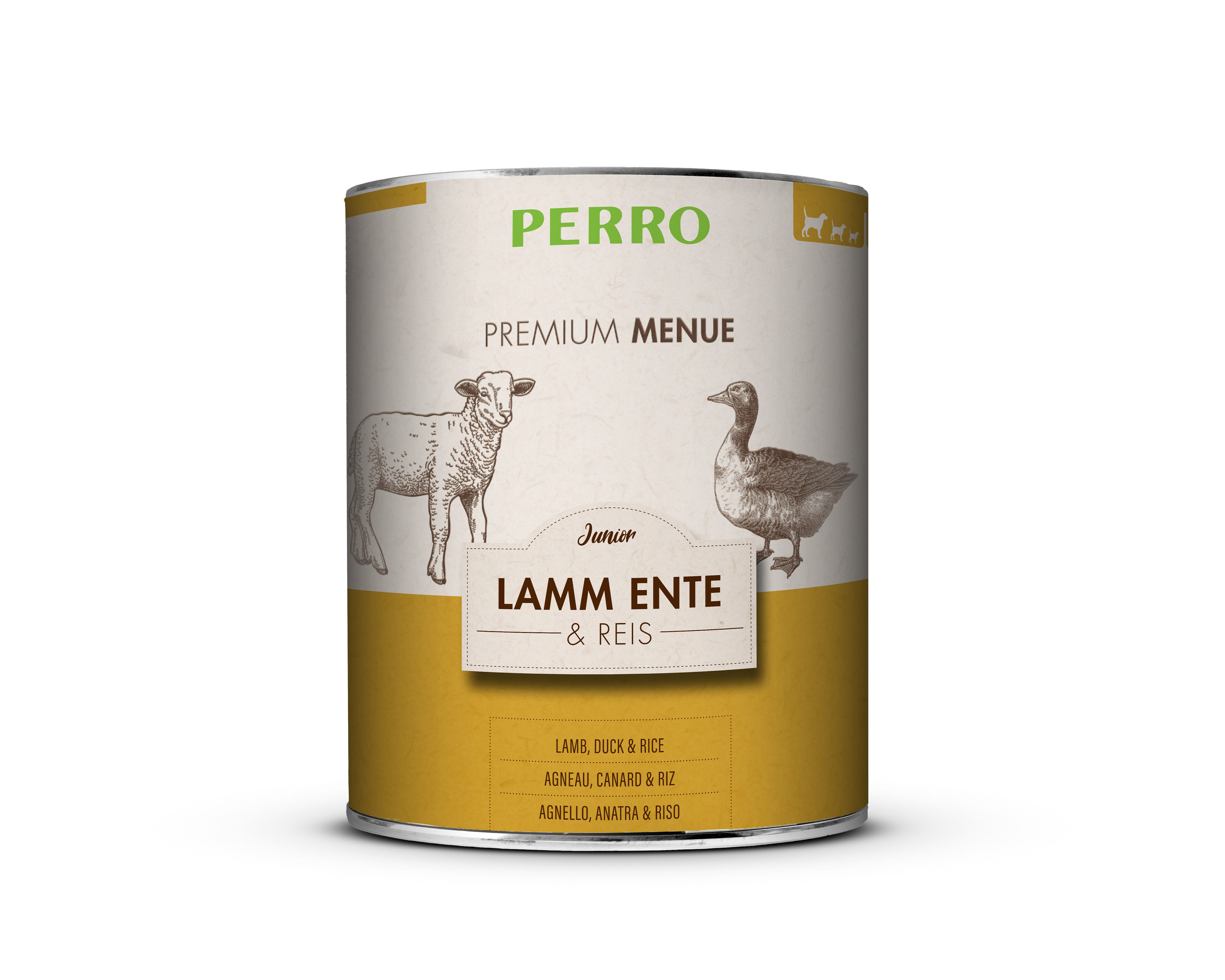 PERRO-Tiernahrung-Premium-Menue-Junior-Lamm-Ente-Reis-820g-Dosenfutter-fuer-junge-Hunde-mit-Omega-3-185050