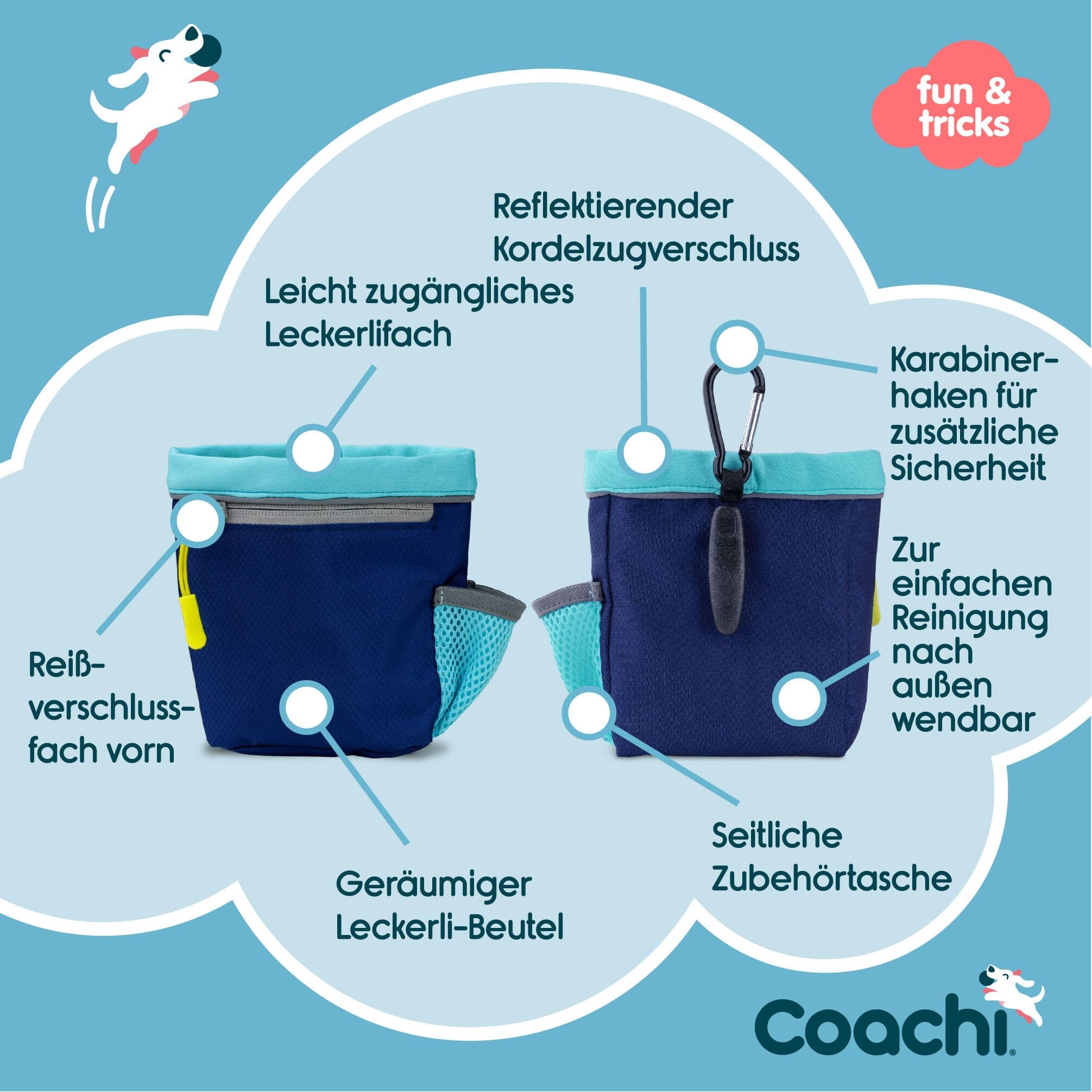 Company-of-Animals-Coachi-Train-and-Treat-Leckerlibeutel-fuer-Spaziergang-und-Hundeschule-Dunkelblau-Hellblau-einfache-Reinigung-viele-Faecher-50-41313