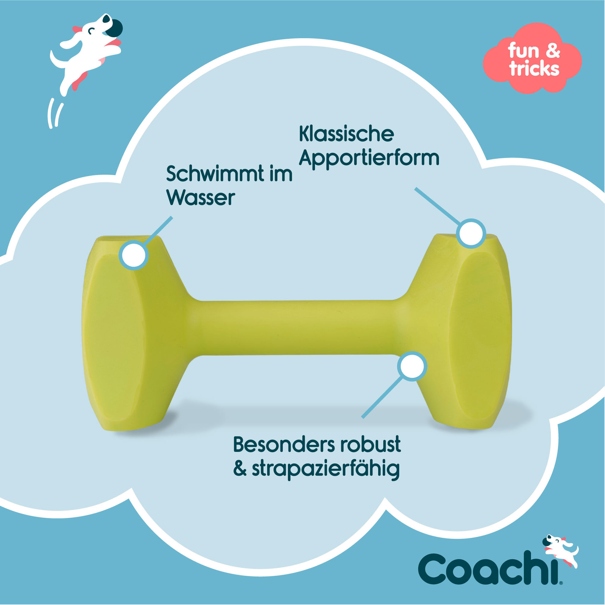 Company-of-Animals-Coachi-Dumbbell-Apportierholz-Medium-Limone-Bringen-trainieren-schwimmfaehig-50-41410