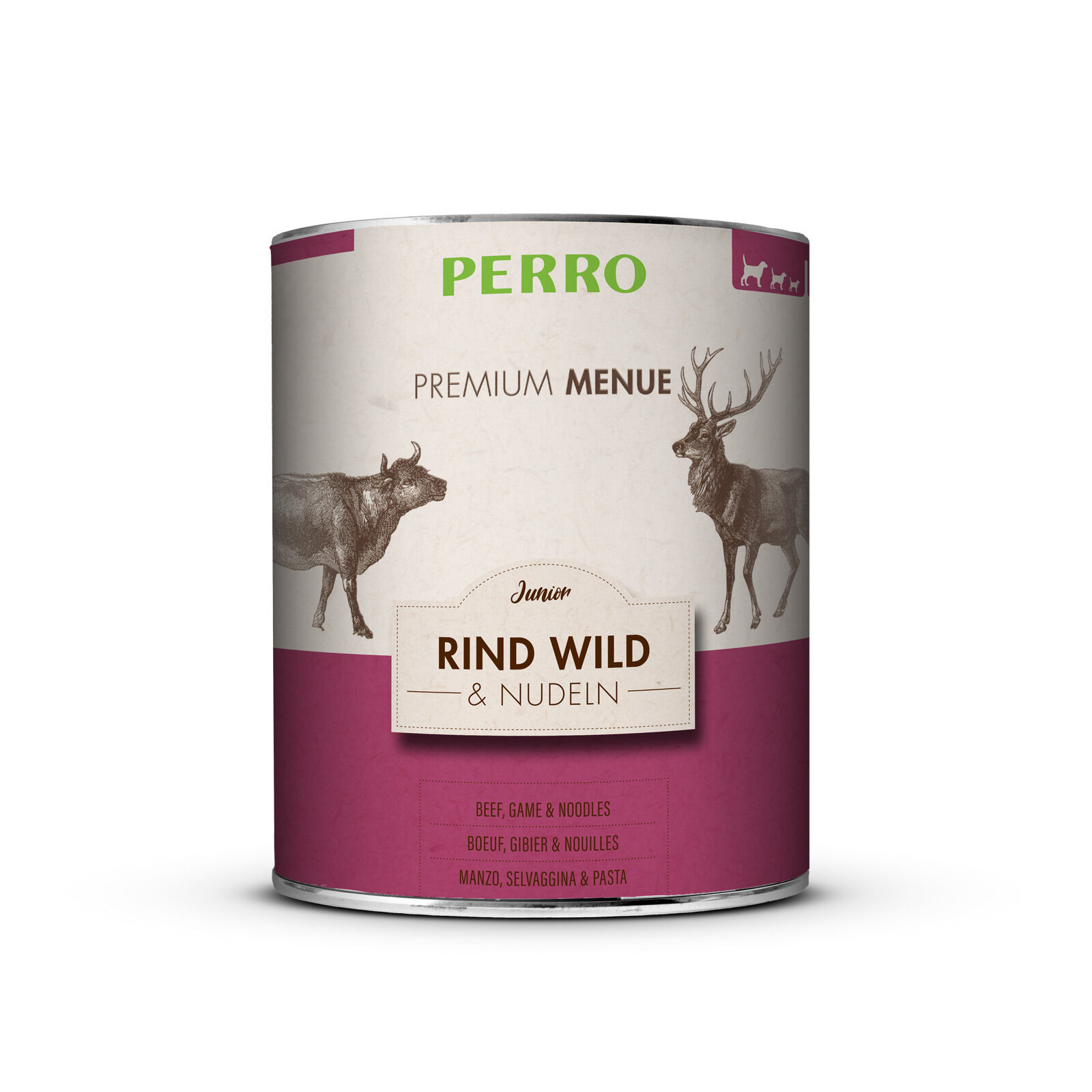 PERRO-Tiernahrung-Premium-Menue-Junior-Rind-Wild-Nudeln-820g-Nassfutter-fuer-junge-Hunde-mit-Disteloel-185055