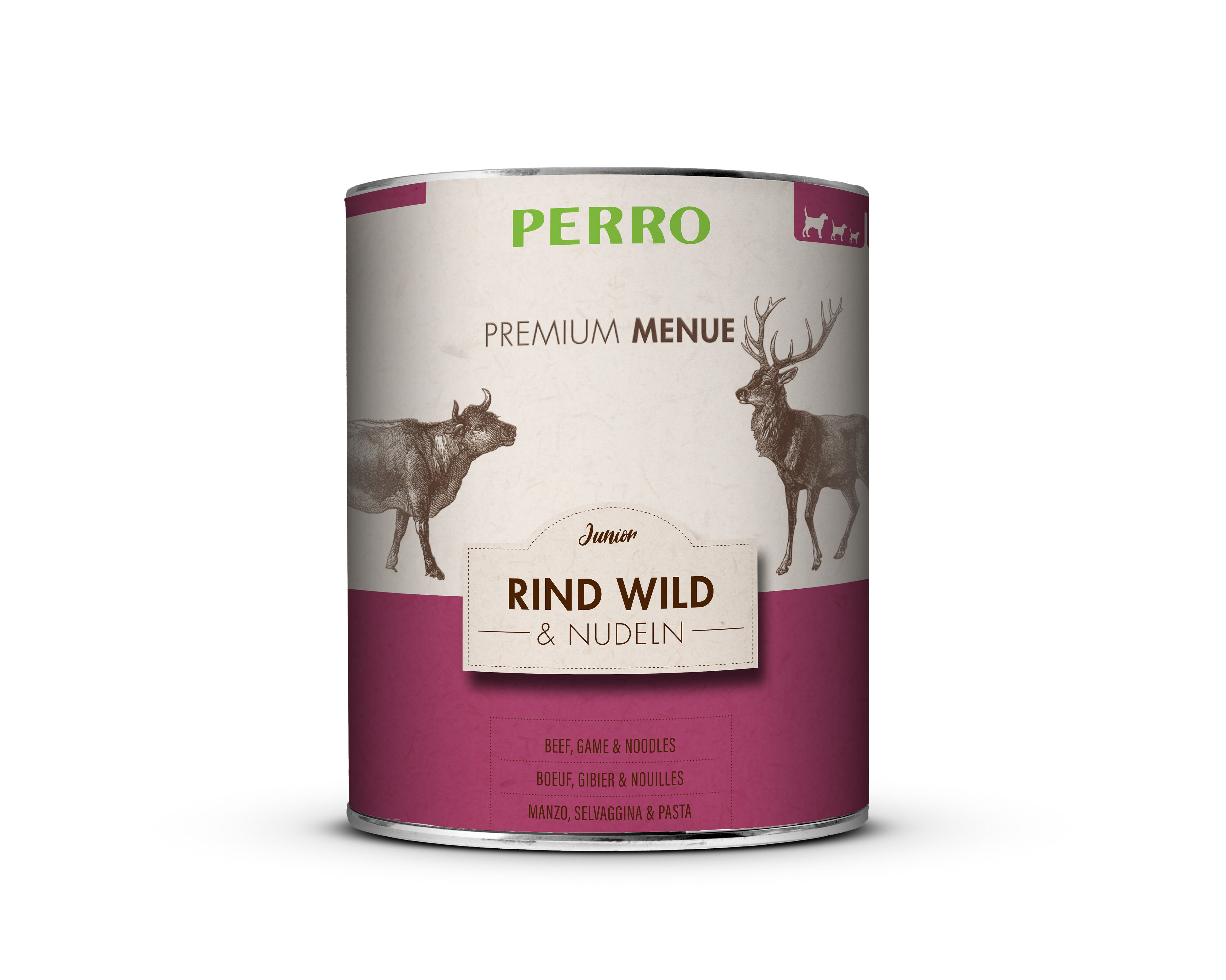 PERRO-Tiernahrung-Premium-Menue-Junior-Rind-Wild-Nudeln-820g-Nassfutter-fuer-junge-Hunde-mit-Disteloel-185055