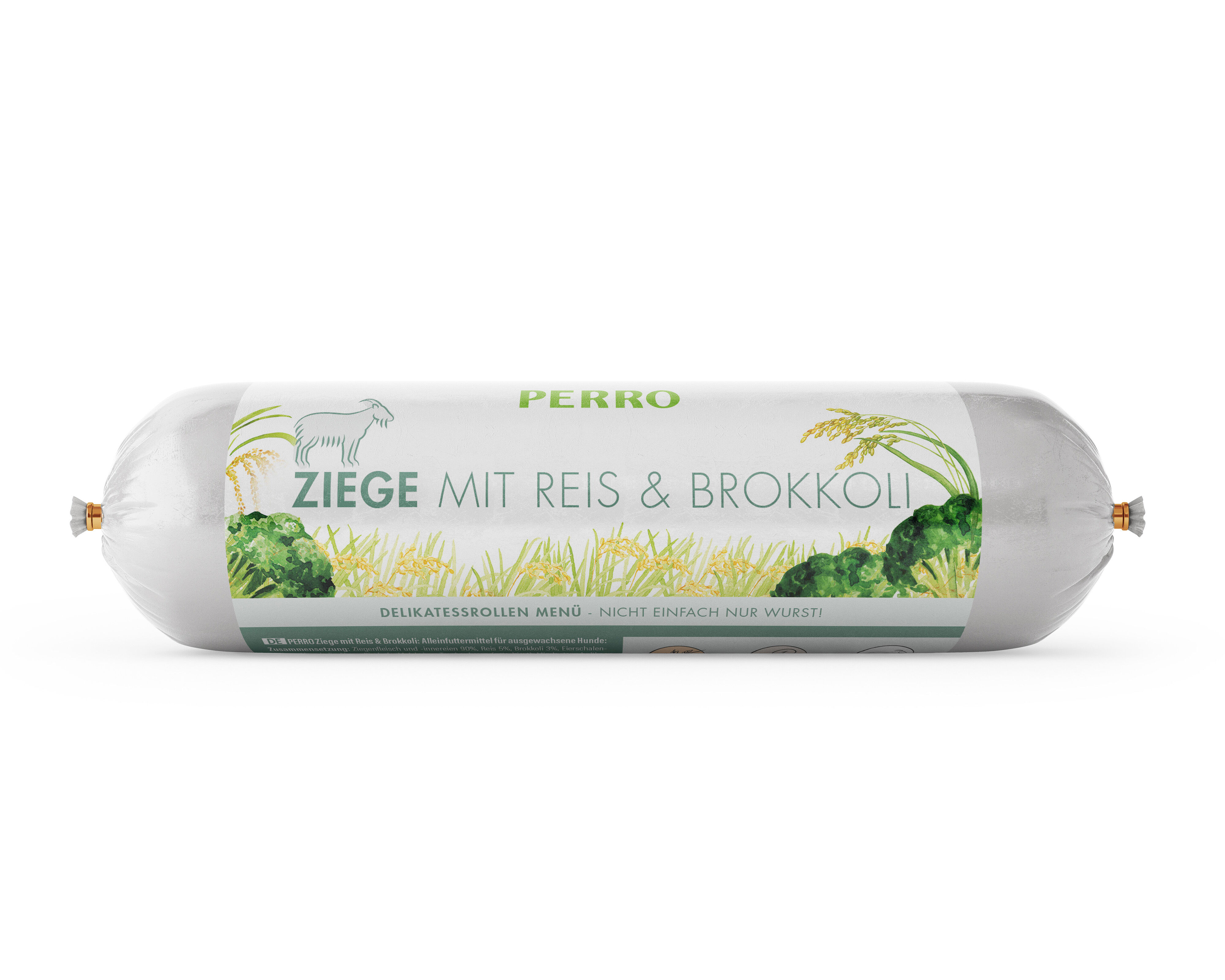 PERRO-Delikatessrollen-Menue-Ziege-Reis-Brokkoli-glutenfreie-schnittfeste-Hundewurst-Ausschlußdiaet-182416