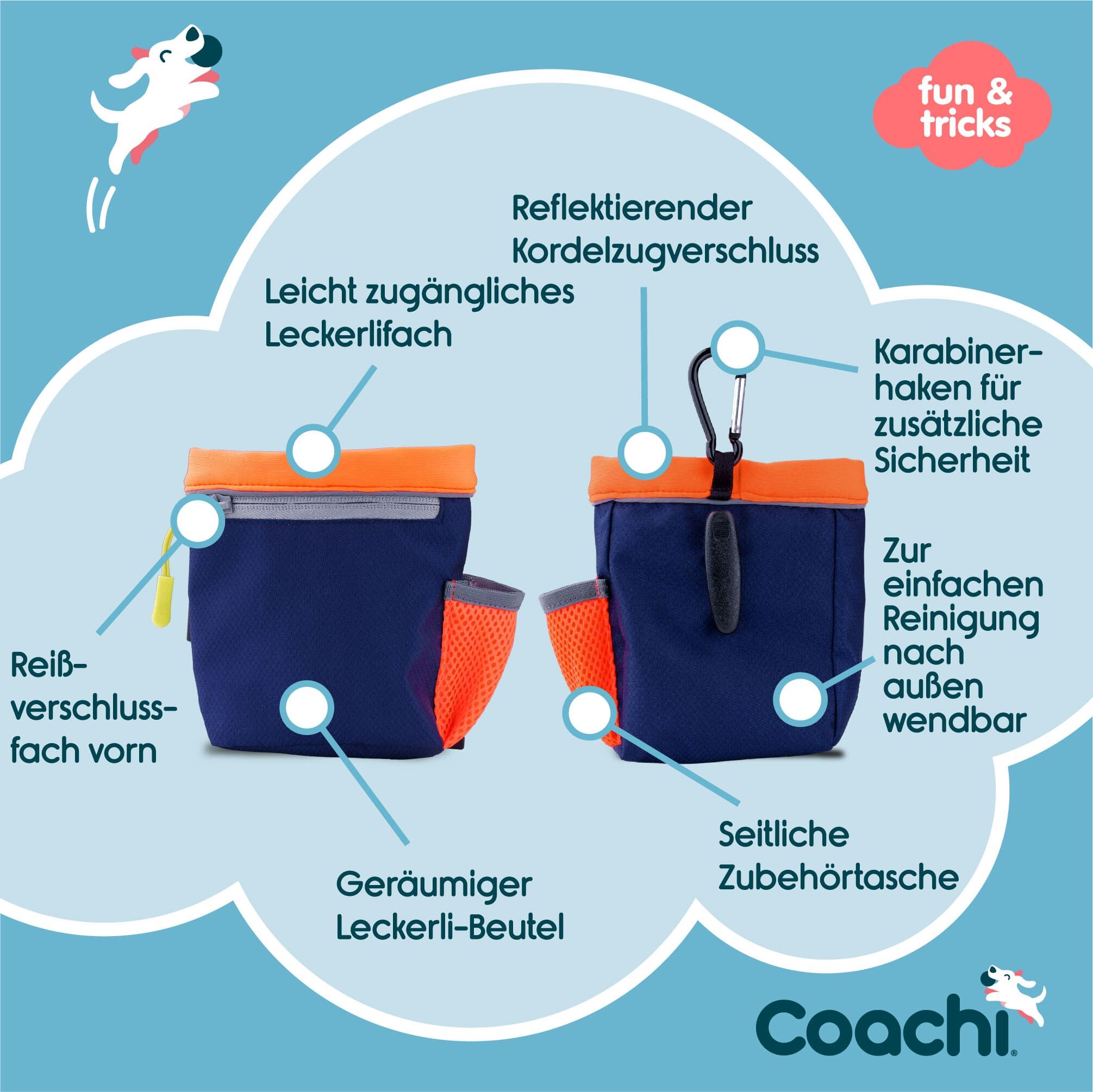 Company-of-Animals-Coachi-Train-and-Treat-Leckerlibeutel-fuer-Spaziergang-und-Hundeschule-Dunkelblau-Leuchtorange-einfache-Reinigung-viele-Faecher-50-41313