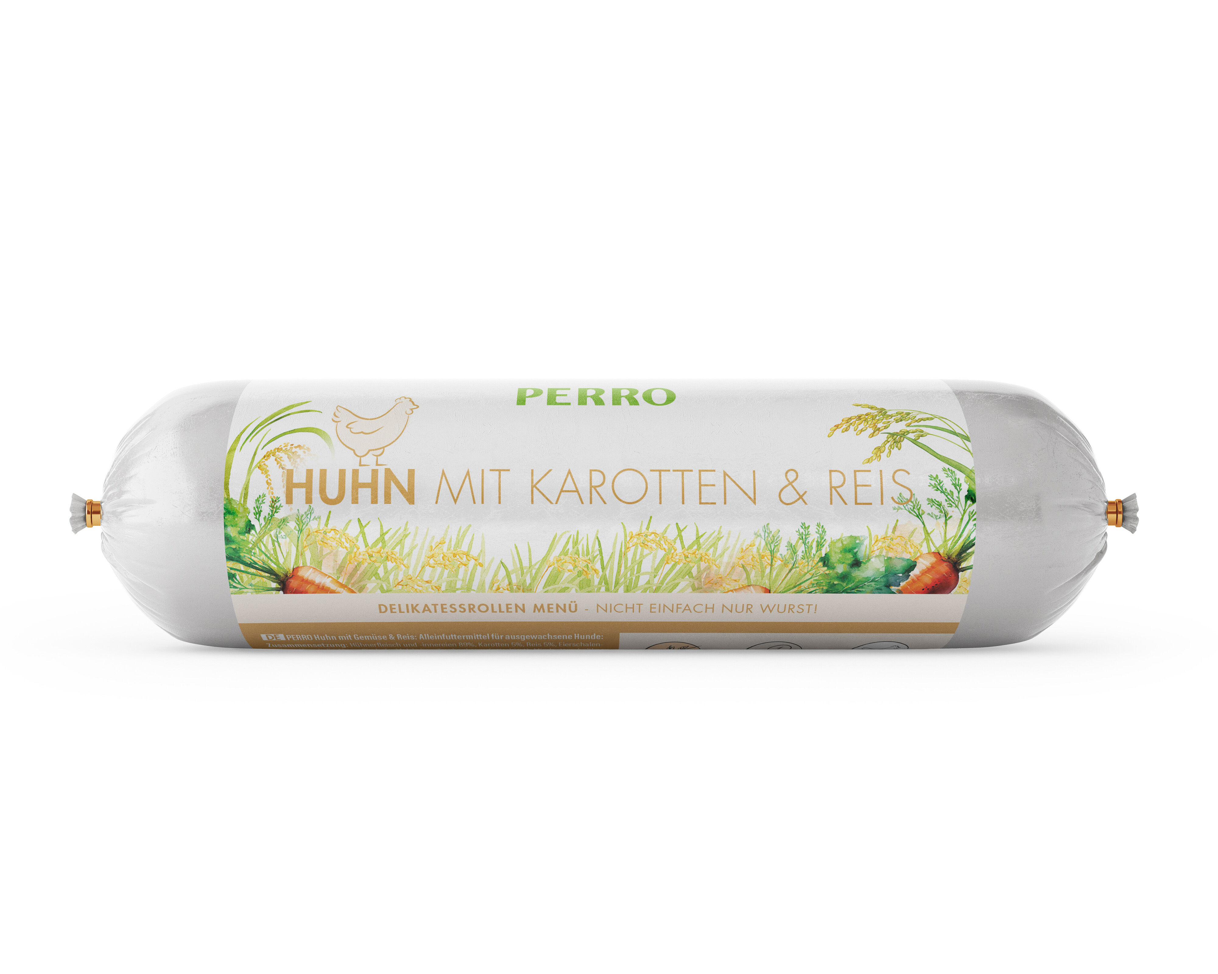 PERRO-Delikatessrollen-Menue-Huhn-Karotte-Reis-glutenfreie-schnittfeste-Hundewurst-Singleprotein-182501