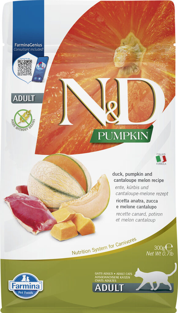 Farmina-Trockenfutter-N-D-Pumpkin-Cat-Adult-Ente-Kuerbis-Melone-300-g-Katzen-Futter-mit-Entefleisch-58-03533 Farmina-Trockenfutter-N-D-Pumpkin-Cat-Adult-Ente-Kuerbis-Melone-300-g-Katzen-Futter-mit-Entefleisch-58-03533