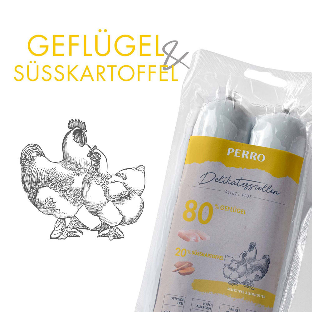 PERRO-Delikatessrolle-Gefluegel-Suesskartoffel-Fleischwurst-fuer-Hunde-181585