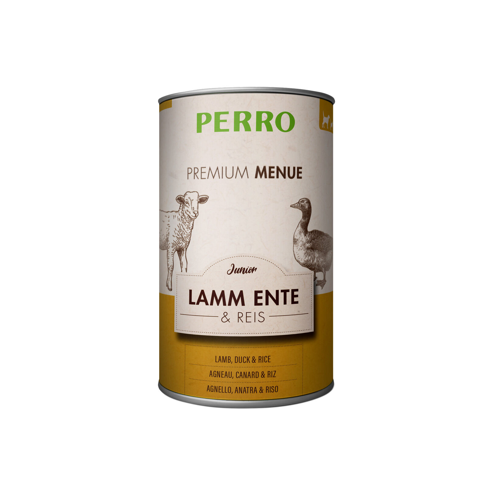 PERRO-Tiernahrung-Premium-Menue-Junior-Lamm-Ente-Reis-410g-Hunde-Welpen-Nassfutter-mit-hohem-Fleischanteil-185050