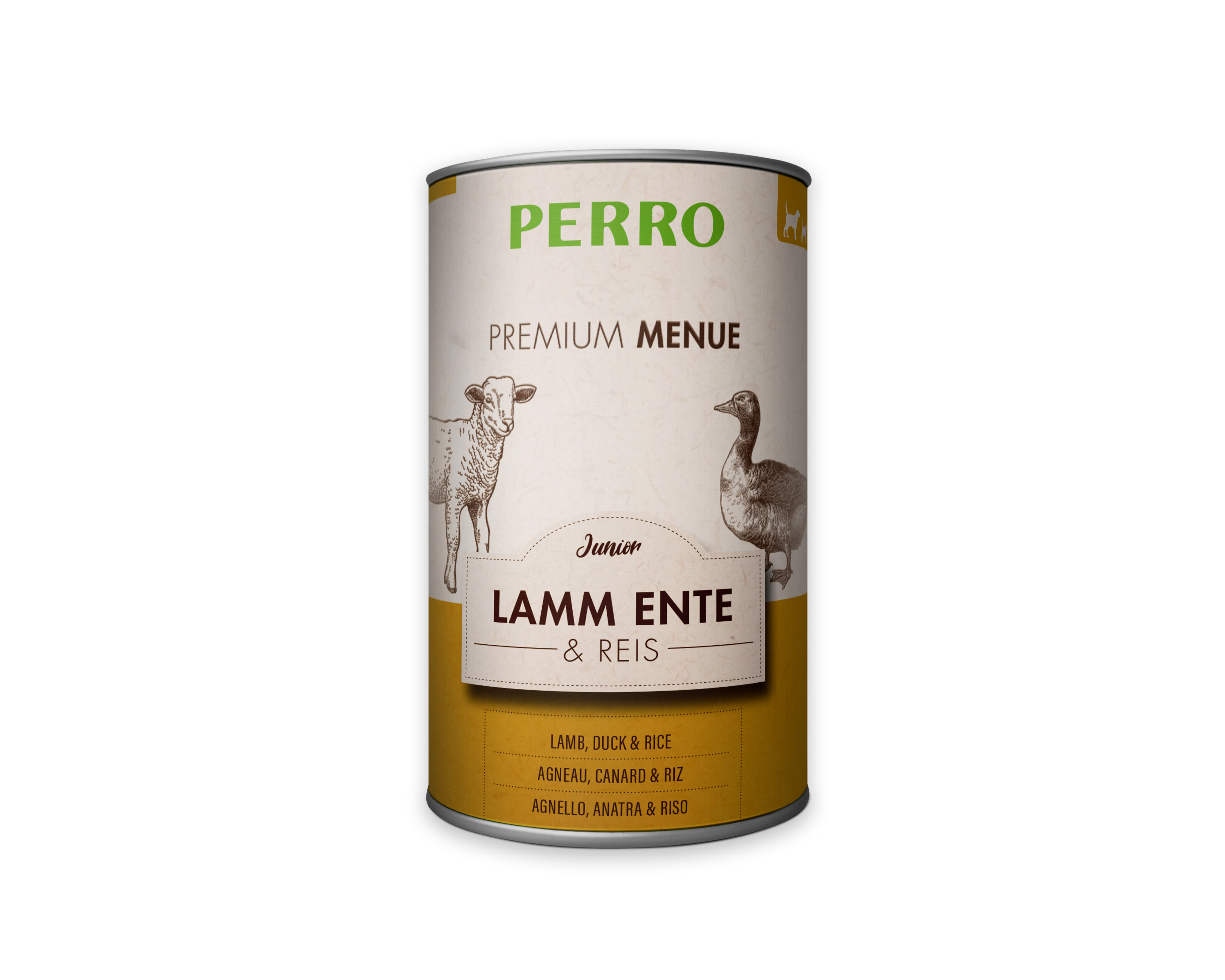 PERRO-Tiernahrung-Premium-Menue-Junior-Lamm-Ente-Reis-410g-Hunde-Welpen-Nassfutter-mit-hohem-Fleischanteil-185050