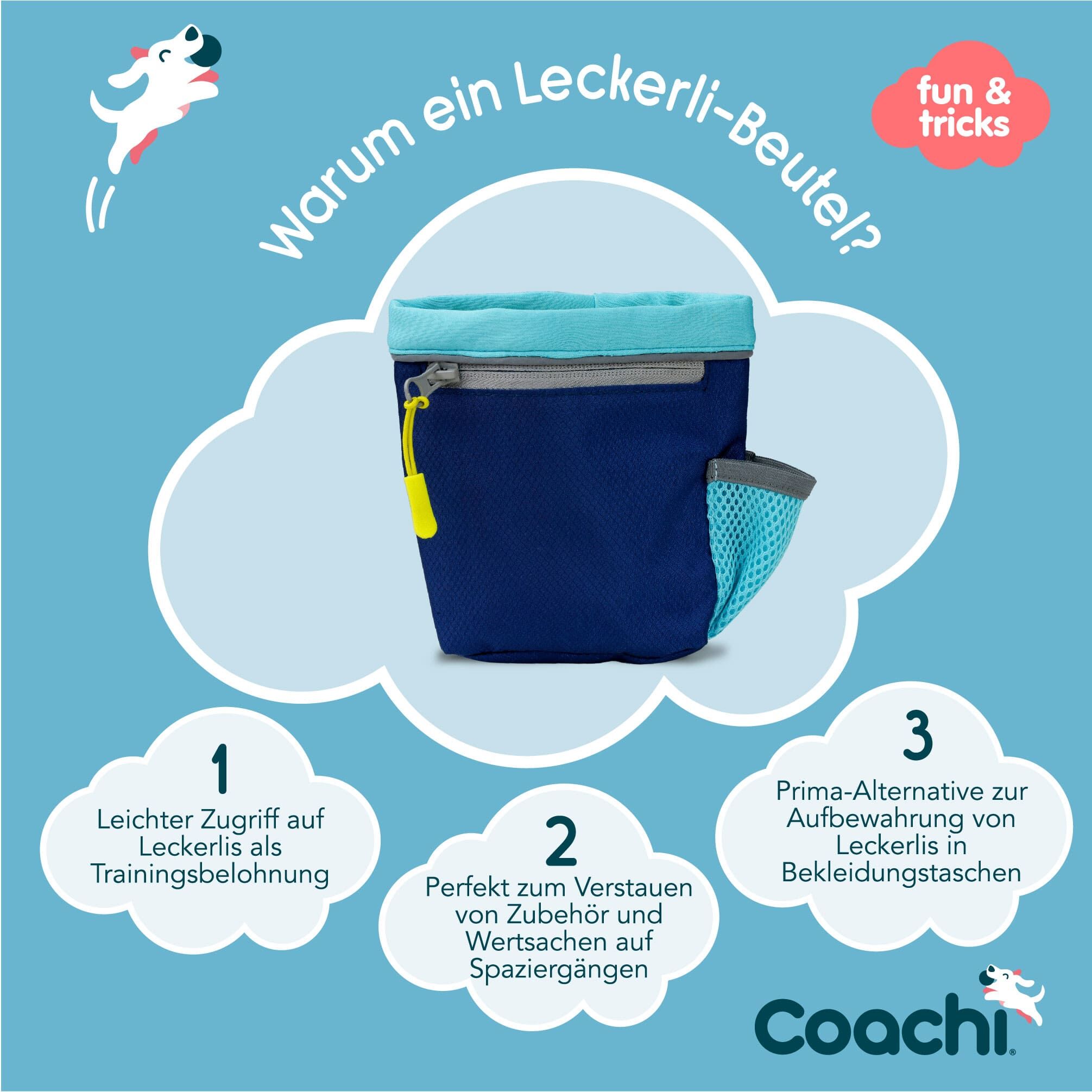 Company-of-Animals-Coachi-Train-and-Treat-Leckerlibeutel-fuer-Spaziergang-und-Hundeschule-Dunkelblau-Hellblau-Reflektoren-viele-Faecher-50-41313