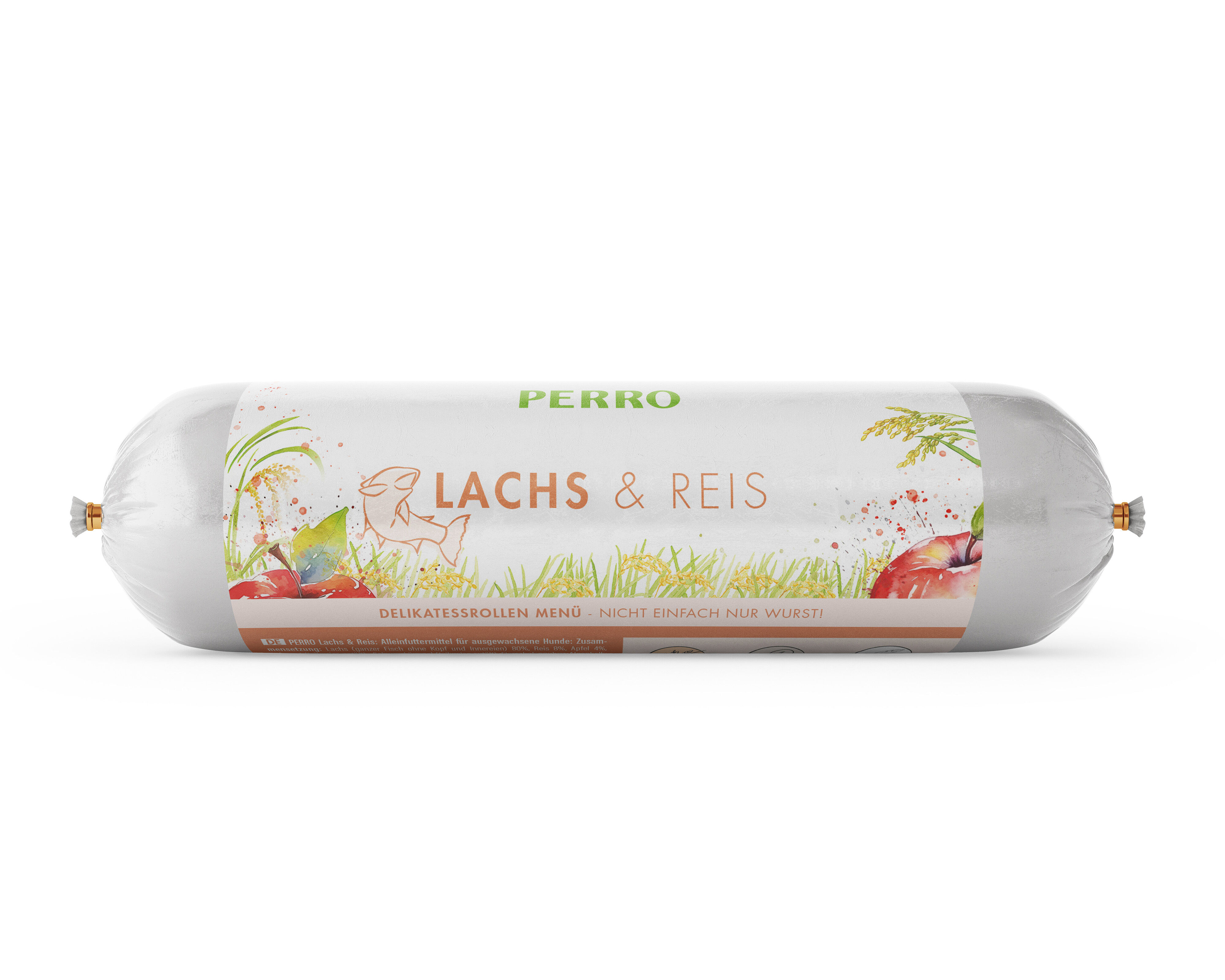 PERRO-Delikatessrollen-Menue-Lachs-Fisch-Reis-Apfel-glutenfreie-schnittfeste-Hundewurst-Monoprotein-182562