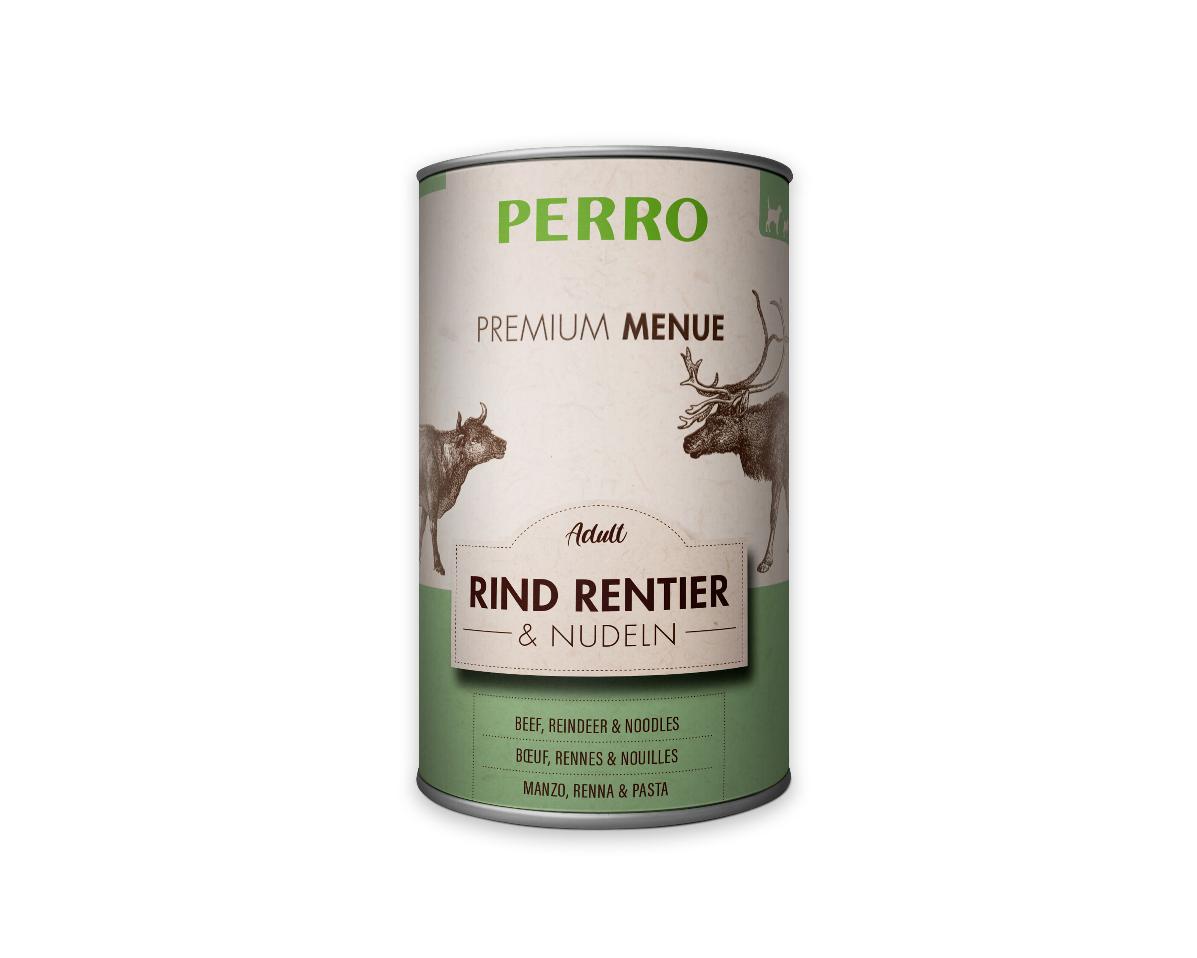 PERRO-Tiernahrung-Premium-Menue-Adult-Rind-Rentier-Vollkornnudeln-410g-Hunde-Nassfutter-mit-hohem-Fleischanteil-185060