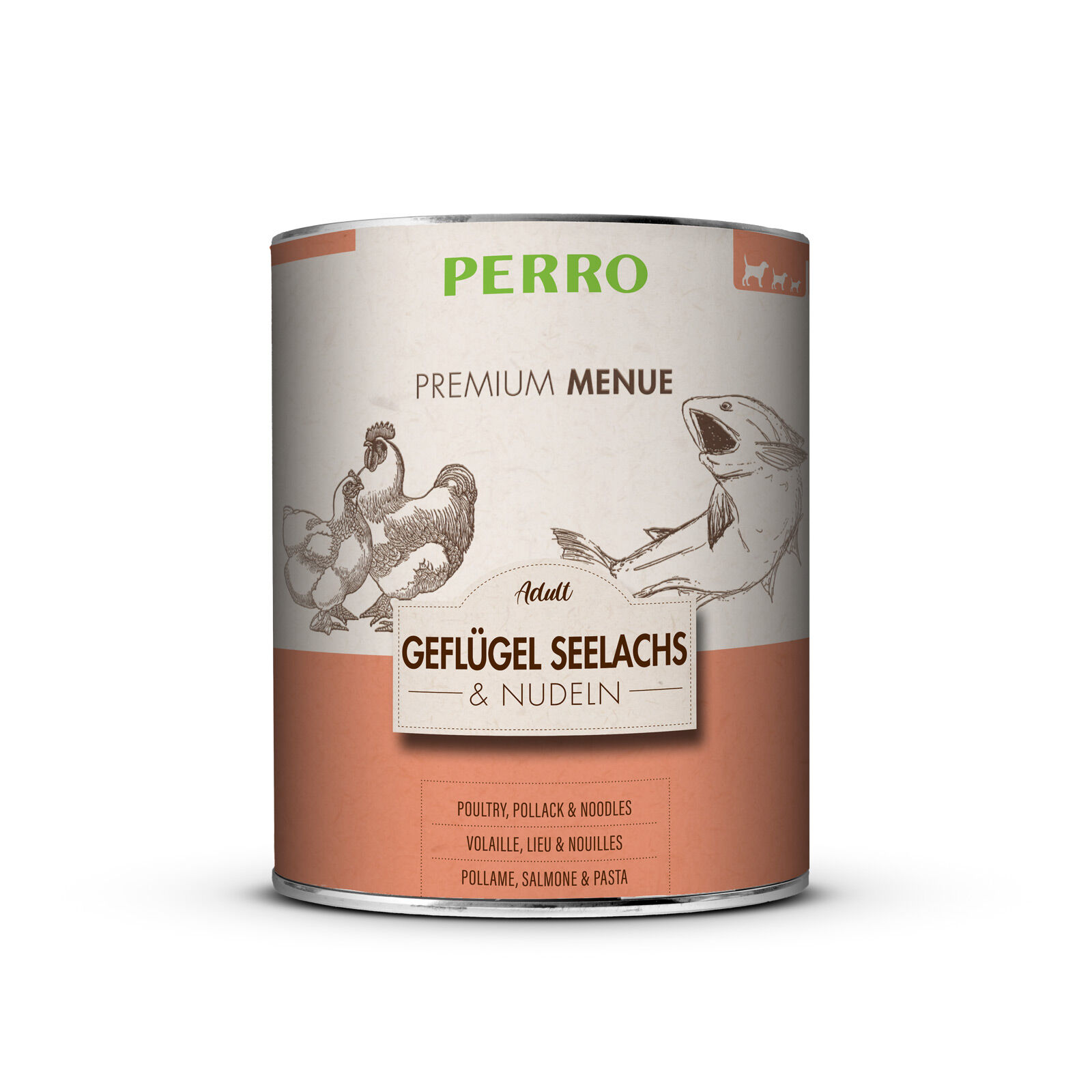 PERRO-Tiernahrung-Premium-Menue-Adult-Gefluegel-Seelachs-Nudeln-820g-Dosenfutter-fuer-Hunde-mit-hohem-Fleischanteil-185065