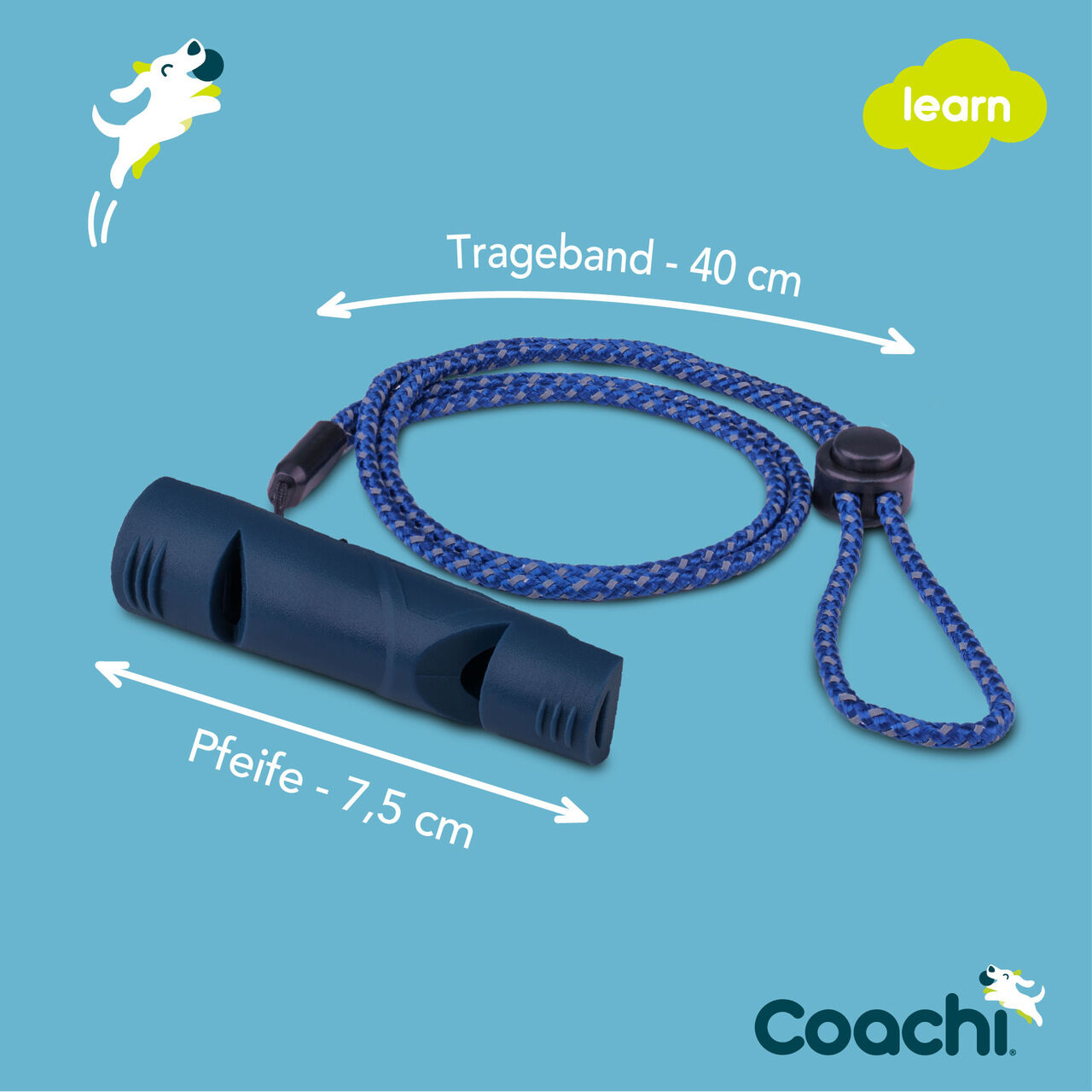 Company-of-Animals-Coachi-Zwei-Ton-Pfeife-dunkelblau-navy-mit-40cm-langem-verstellbarem-Band-Rueckruftraining-hoerbare-Toene-50-41150