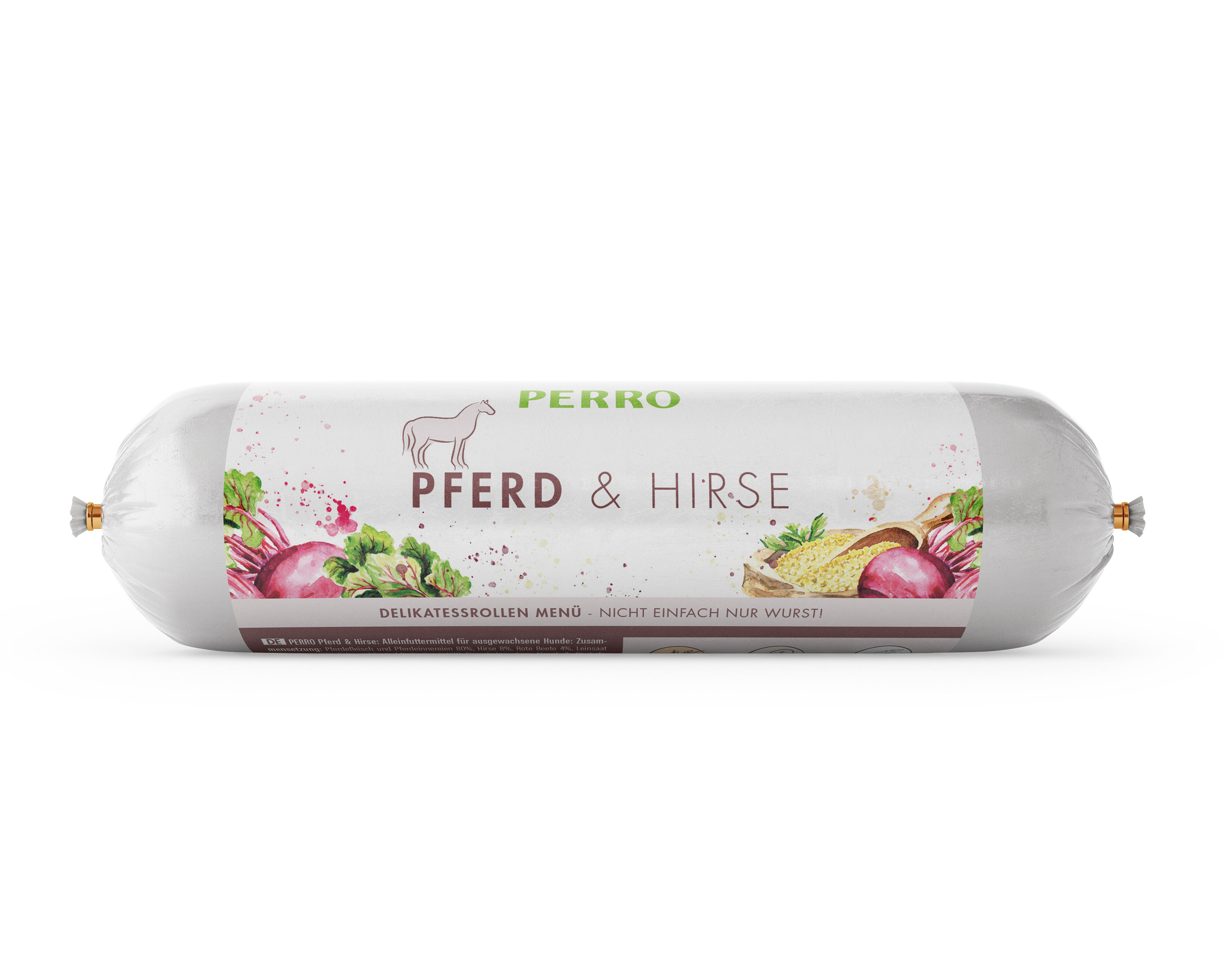 PERRO-Delikatessrollen-Menue-Pferd-Hirse-Rote-Beete-glutenfreie-schnittfeste-Hundewurst-Eliminationsdiaet-182584