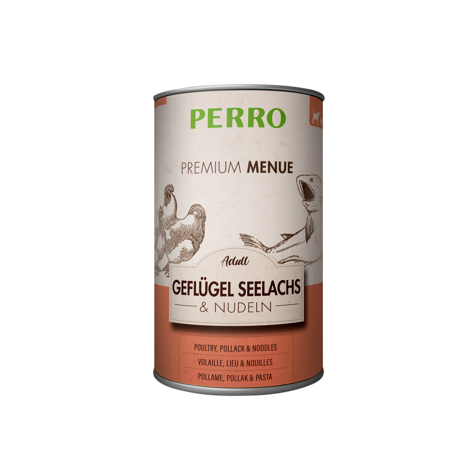 PERRO-Tiernahrung-Premium-Menue-Adult-Gefluegel-Seelachs-Nudeln-410g-fettarmes-Hundefutter-mit-Omega-3-185065