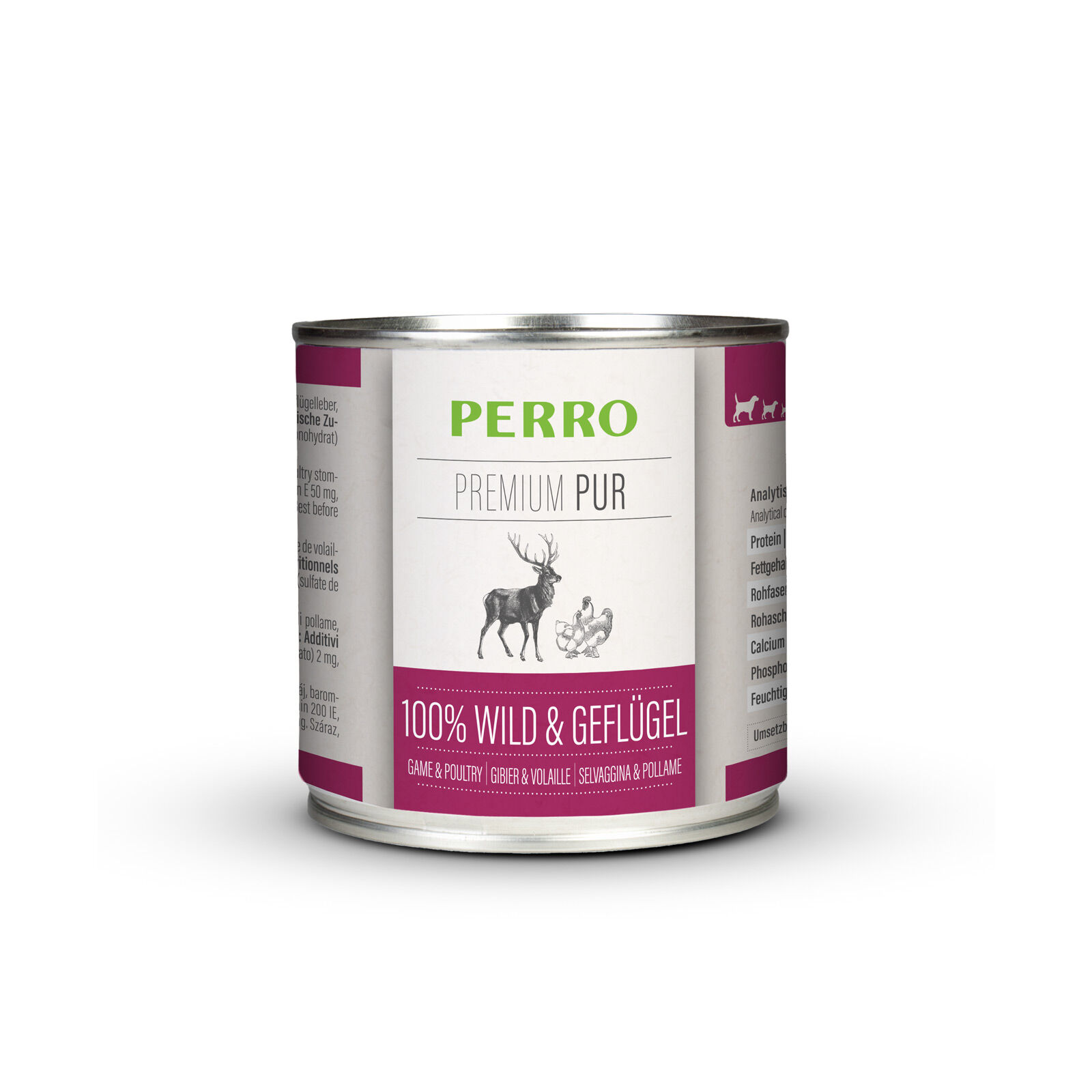 PERRO-Tiernahrung-Premium-Pur-Wild-und-Gefluegel-200g-Nassfutter-mit-viel-Frischfleisch-181207