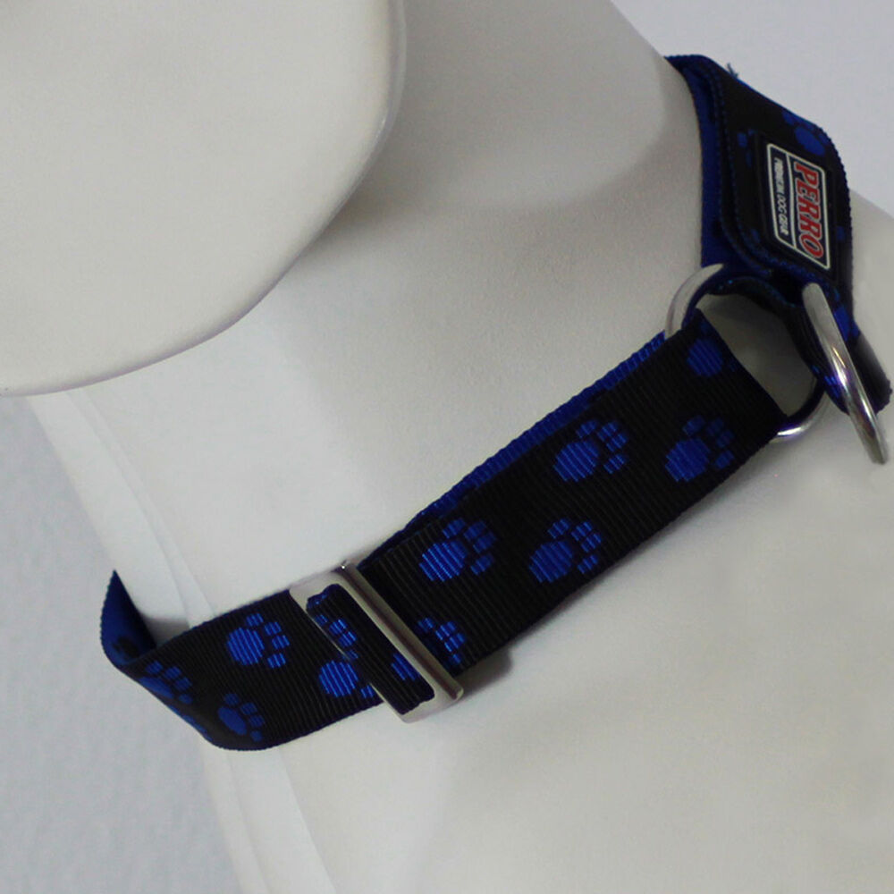 PERRO-DG-Halsband-Zugstopp-schwarz-blaue-Pfoten-30mm