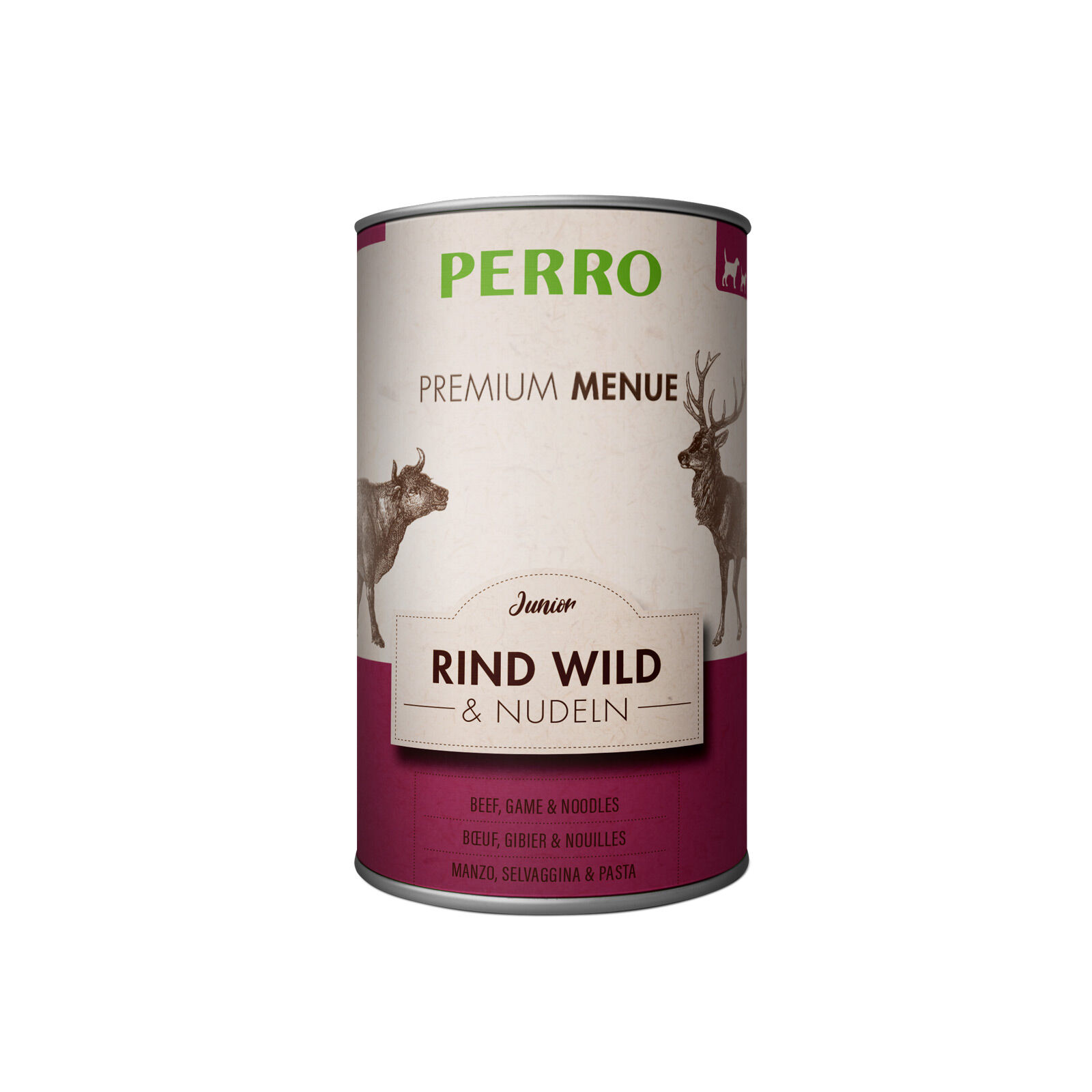 PERRO-Tiernahrung-Premium-Menue-Junior-Rind-Wild-Nudeln-410g-Welpenfutter-Nassfutter-hoher-Fleischanteil-185055