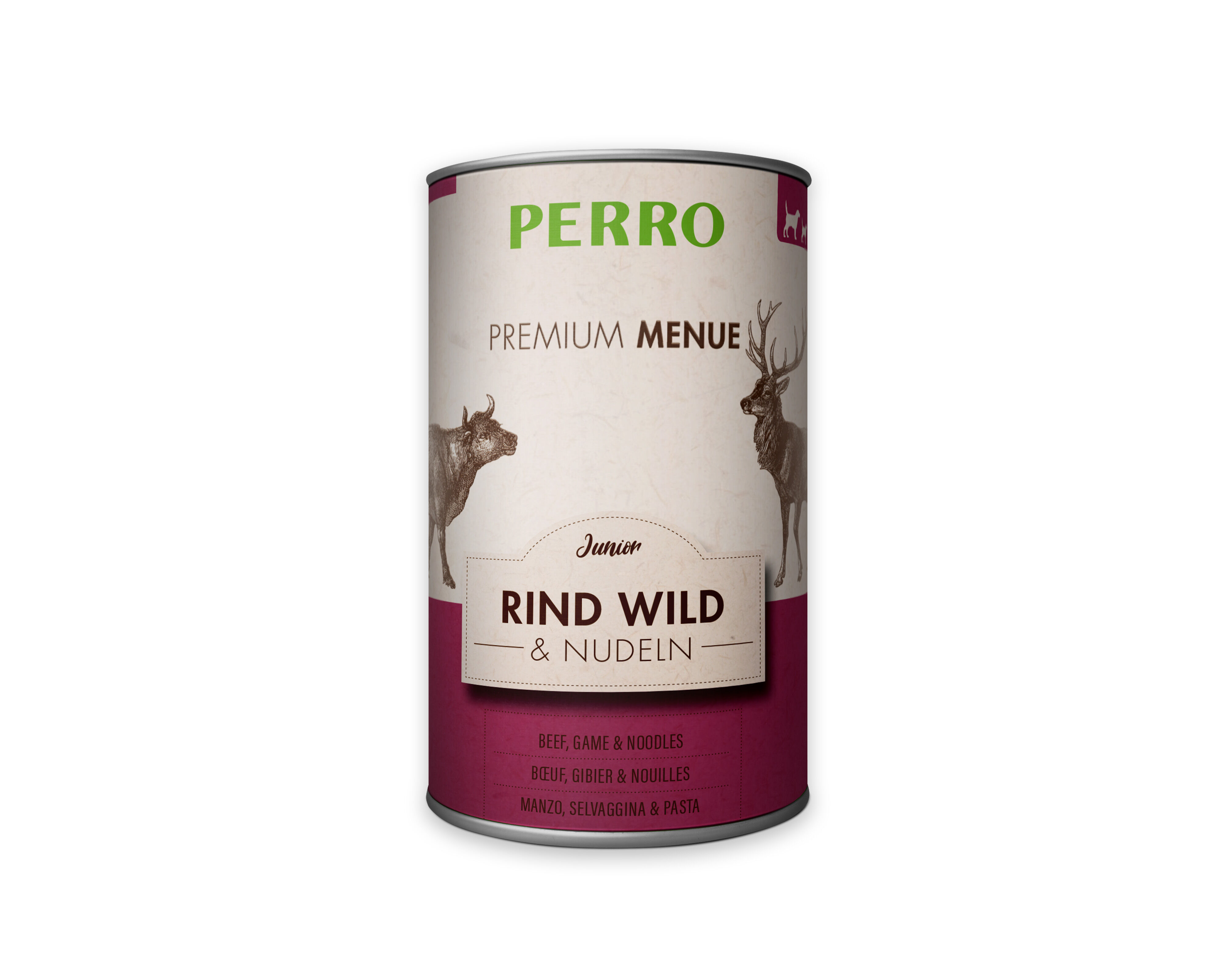 PERRO-Tiernahrung-Premium-Menue-Junior-Rind-Wild-Nudeln-410g-Welpenfutter-Nassfutter-hoher-Fleischanteil-185055