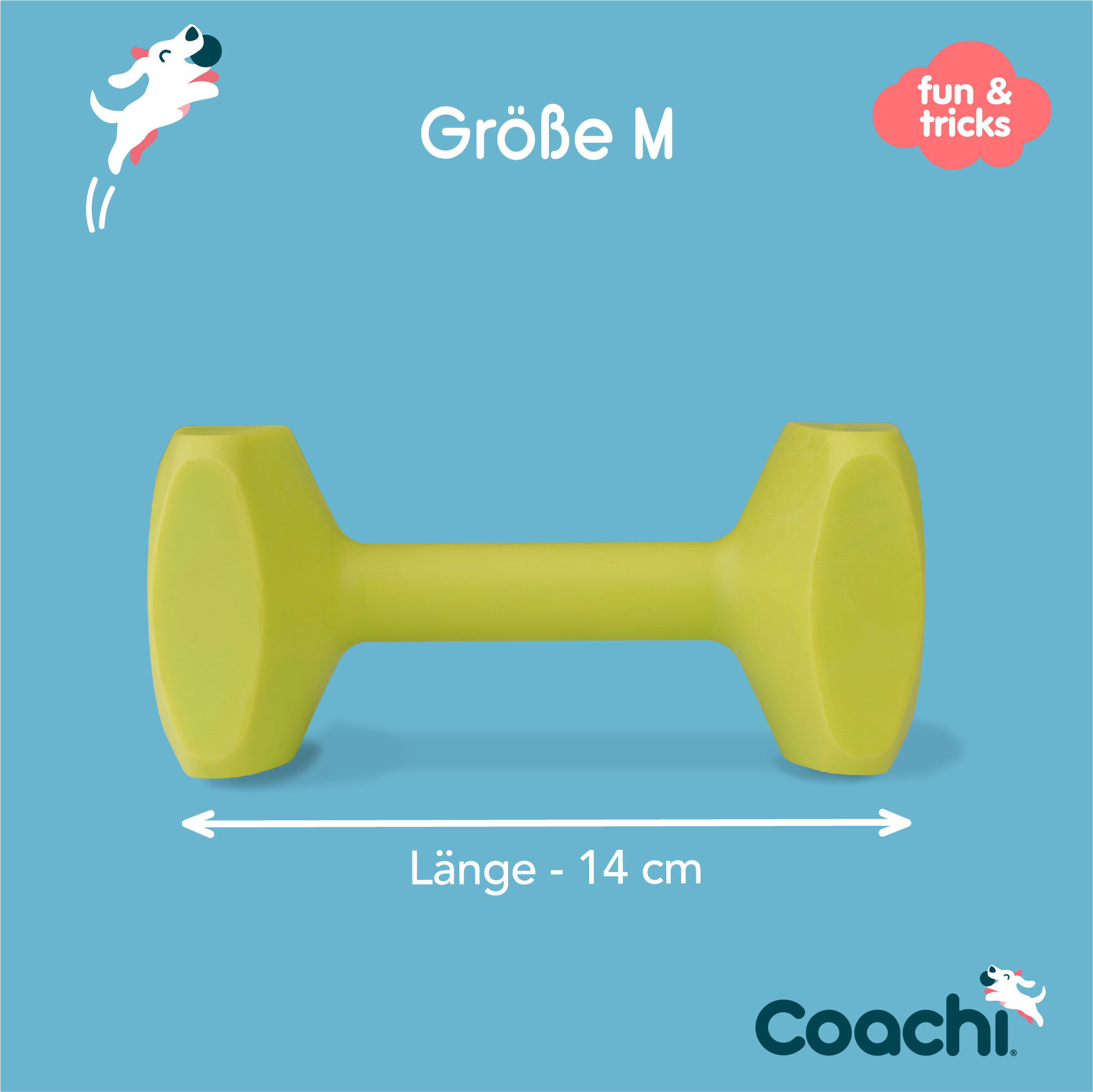 Company-of-Animals-Coachi-Dumbbell-Apportierholz-Medium-Limone-Bringen-trainieren-Groesse-50-41410