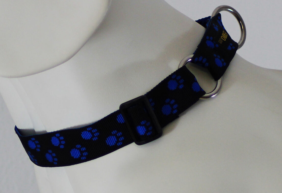 PERRO-DG-Halsband-Zugstopp-fuer-Hunde-schwarz-blaue-Pfoten-20mm