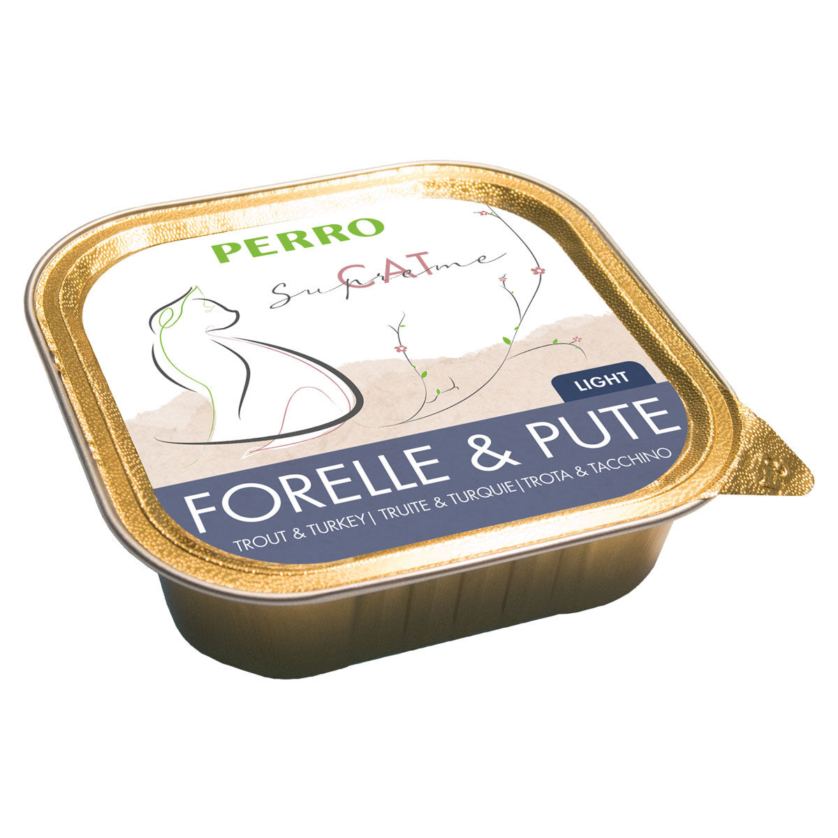 PERRO-Tiernahrung-Cat-Supreme-Light-Pute-Forelle-100g-Nassfutter-getreidefrei-fuer-Katzen-182133