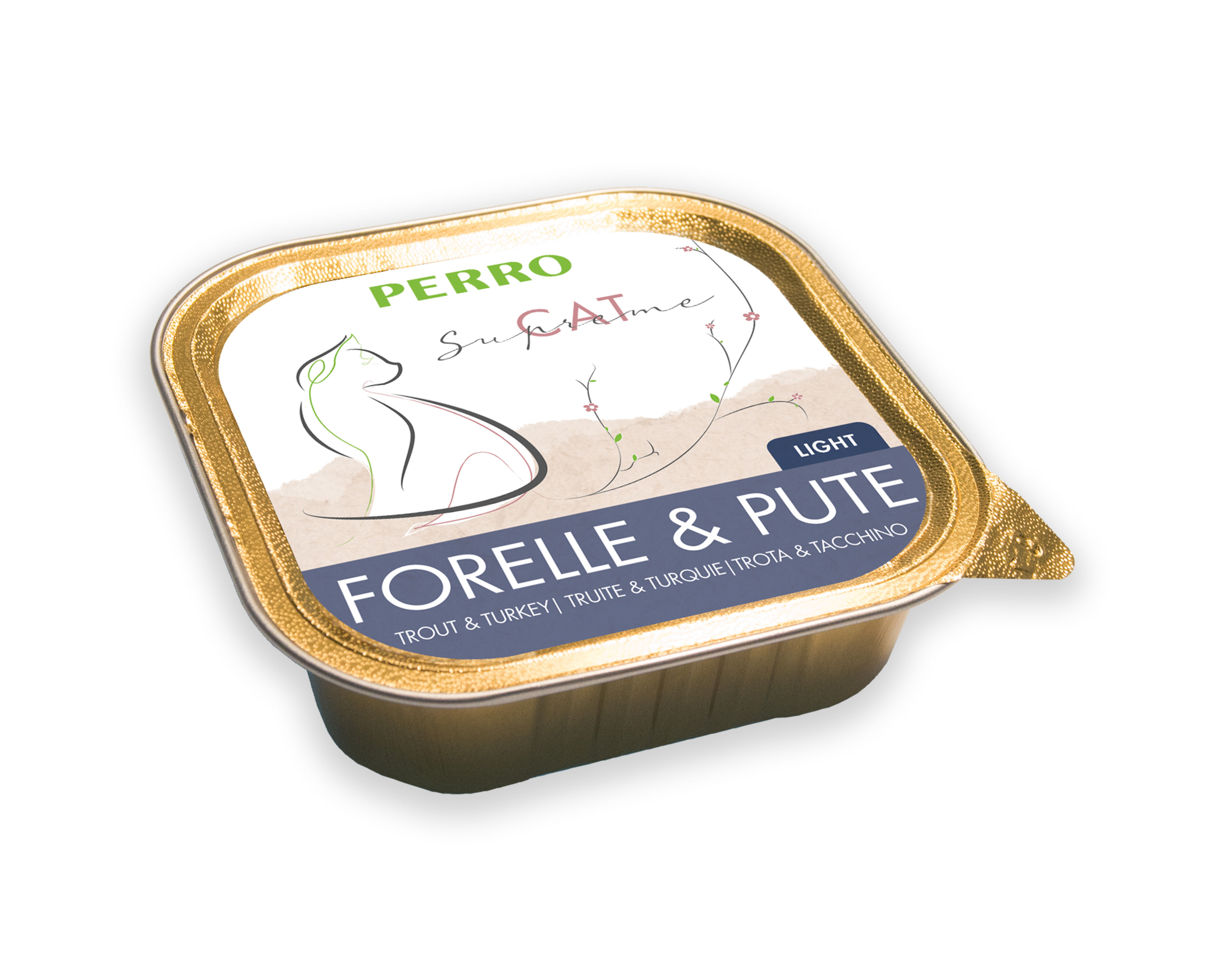 PERRO-Tiernahrung-Cat-Supreme-Light-Pute-Forelle-100g-Nassfutter-getreidefrei-fuer-Katzen-182133