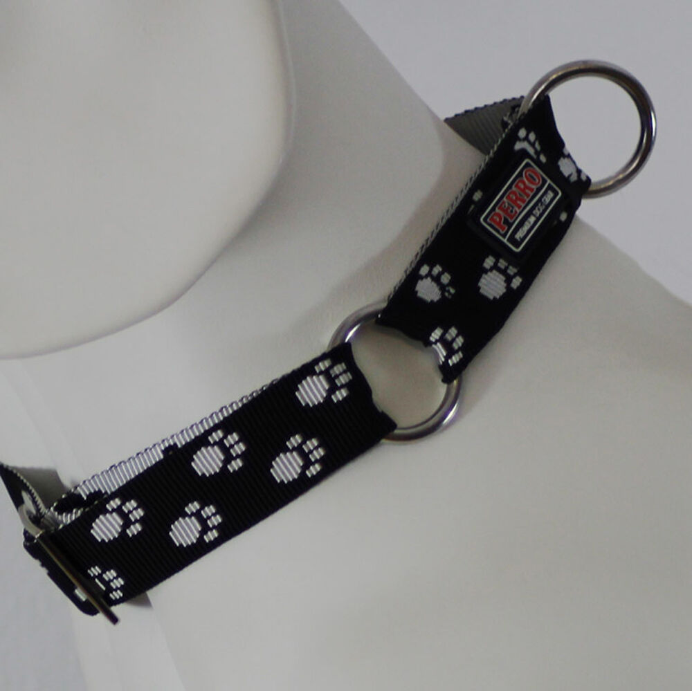 PERRO-DG-Halsband-Zugstopp-fuer-Hunde-schwarz-weisse-Pfoten-20mm PERRO-DG-Halsband-Zugstopp-fuer-Hunde-schwarz-weisse-Pfoten-20mm