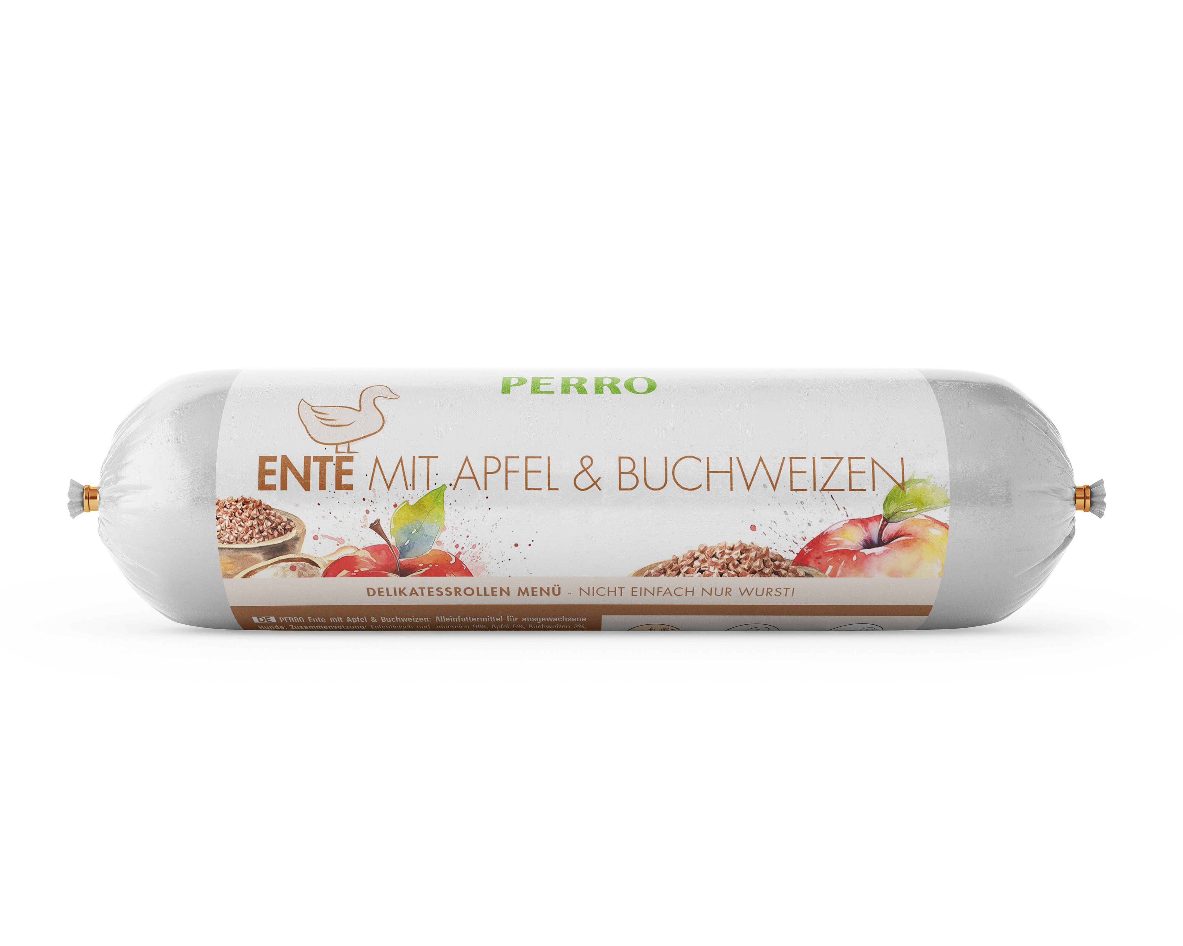 PERRO-Delikatessrollen-Menue-Ente-Apfel-Buchweizen-glutenfreie-schnittfeste-Hundewurst-182531