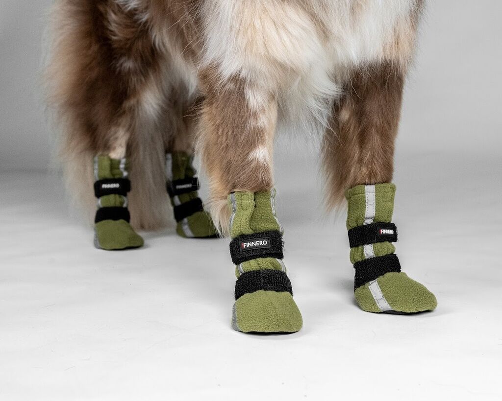 FinNero-HALLA-Outdoor-Fleece-Booties-Reflective-Gruen-Hund-Pfotenschutz-Winter-Streusalz-44-01023