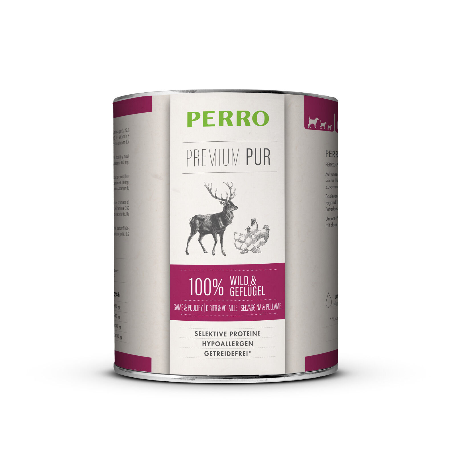 PERRO-Tiernahrung-Premium-Pur-Wild-und-Gefluegel-820g-getreidefreies-Hunde-Nassfutter-in-der-Dose-181207